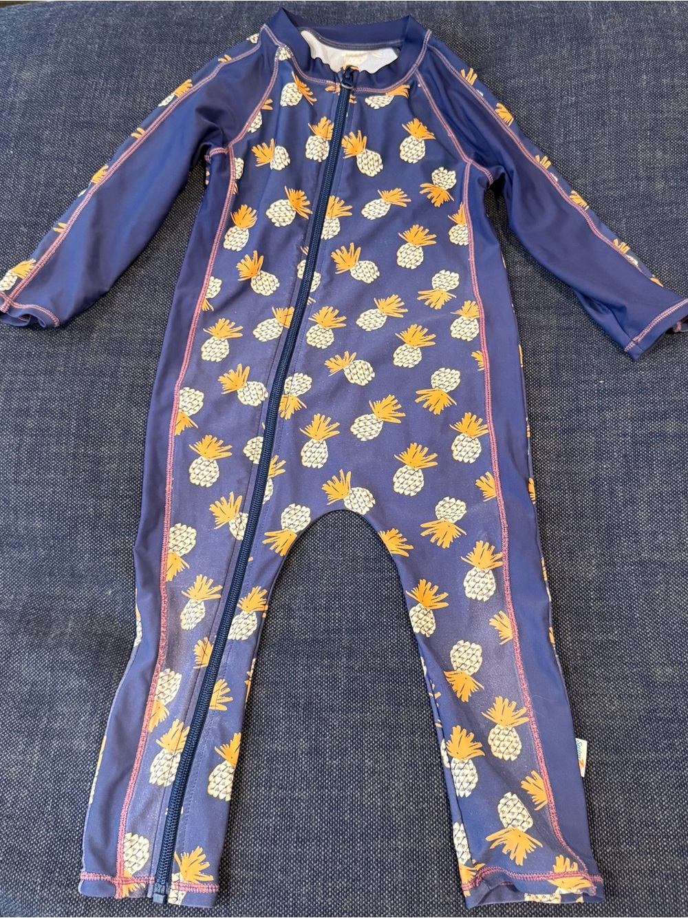 Navy Blue Pineapple Swimzip Full Body Swimsuit Long Sleeve Pants 3T/4T UPF 50